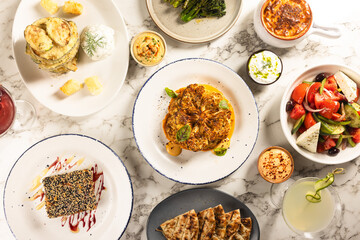 Table full of greek food