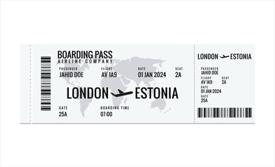 Paper and mobile boarding pass. Responsive design of air ticket. Airline data card mockup