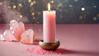 Pink candle with pink crystals