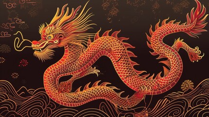 Fototapeta premium chinese dragon statue sketch new year dragons china painting digital origami