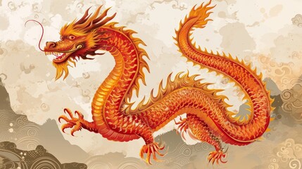 Fototapeta premium chinese dragon statue sketch new year dragons china painting digital origami