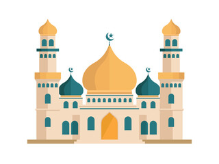 Muslim mosque flat design. Beautiful Islam temple vector illustration