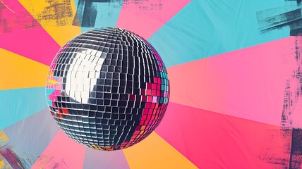 Disco Ball Magic: Colorful Rays in Black & White Scene