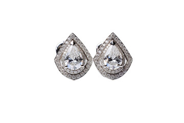 Pair of diamond earrings isolated on , Isolated on transparent PNG background, Generative ai