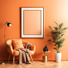 Blank photo frame in living room interior design for photo mockup, Blank Photo photo frame photo for mockup design