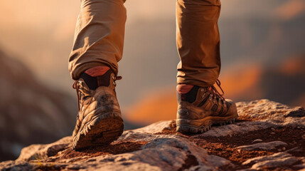 Close up of hiking boots, A mountain climber.