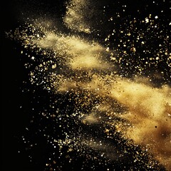 Golden glitter particles gold glitter shining on black background