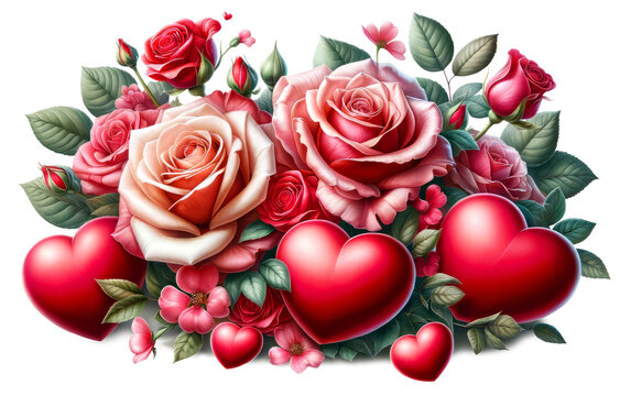 red hearts and roses romantic floral arrangement clip art preview