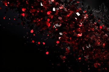 Shimmering glitter particles red glitter shining on black background