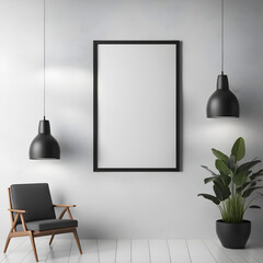 Blank photo frame in living room interior design for photo mockup, Blank Photo photo frame photo for mockup design