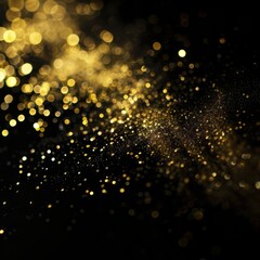 Fototapeta na wymiar Golden glitter particles gold glitter shining on black background
