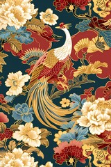 classic chinoiseries auspicious bird painting with flower illustration background