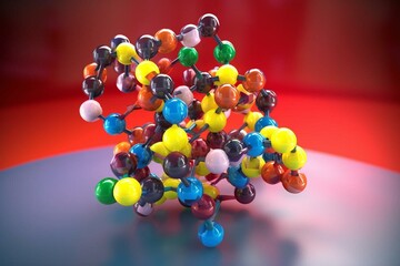 Chemical compound of avacopan drug in a 3D representation. Generative AI