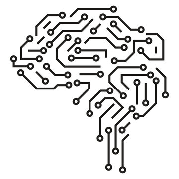 Human brain with colorful connected lines and dots. Vector network illustration.