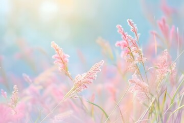 Fototapeta premium An ethereal display of delicate flowers in a dreamy pastel setting evokes a sense of calm and serenity