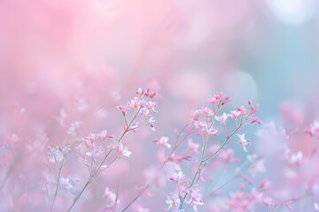 Obraz premium An ethereal display of delicate flowers in a dreamy pastel setting evokes a sense of calm and serenity