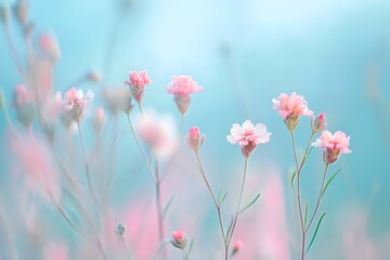 Obraz na płótnie Canvas An ethereal display of delicate flowers in a dreamy pastel setting evokes a sense of calm and serenity