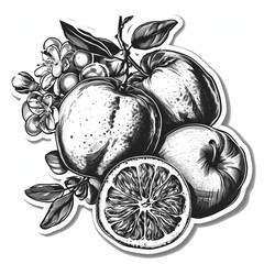 fruits and vegetables black and white sticker desgin