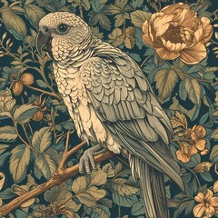 classic chinoiseries parrot with flower drawing illustration background