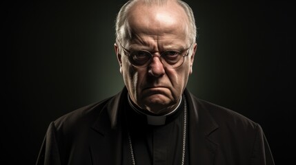 Fototapeta premium The judgmental look of a Catholic priest. A 50-year-old man looks at him with disapproval. Religion and moral dilemma.