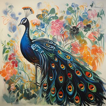 chinoiseries peacock drawing illustration painting background