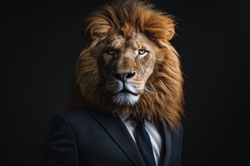 Photo lion dressed in a formal business suit anthropomorphic businessman, generative ai