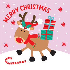 Christmas Card with Reindeer and Gifts
