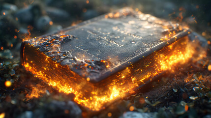Sacred book with flame of fire - obrazy, fototapety, plakaty