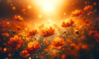 a field of vibrant orange flowers background