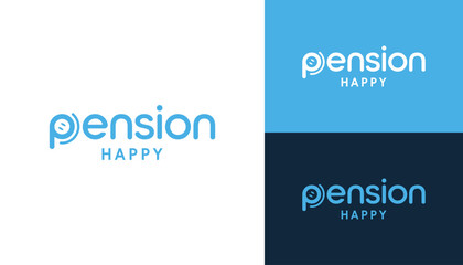 Pension Typography Word Mark Initial Letter P with Happy Smiling Face for Happiness and Joy Logo Design