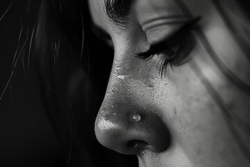 black and white portrait of a Woman Crying