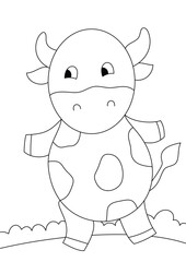vector of a cute cartoon cow in black and white coloring pages