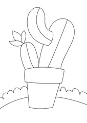 vector of a cute cartoon cactus tree in black and white coloring pages