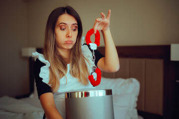 Hotel Chambermaid Finding Wired Things in the Room. Funny maid discovering sex accessory in the...