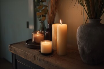 Lit Candles with warm Calming zen aesthetics
