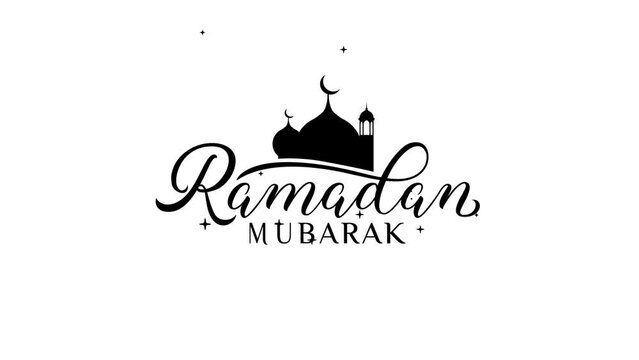 Ramadan Mubarak text animation with a combination of a mosque and beautiful lettering in black and white.
