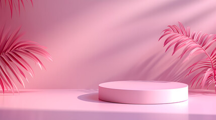 Fototapeta na wymiar Podium for Produkt presentation. Background for product mockup. Minimal abstract pink rosa background.