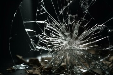 Damaged glass, shattered dreams, explosive impact, disorientation, spinning, conflict. Generative AI