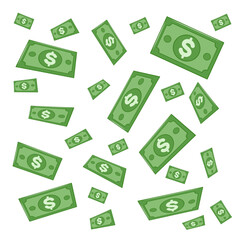 Falling dollar money green paper bills cartoon vector illustration