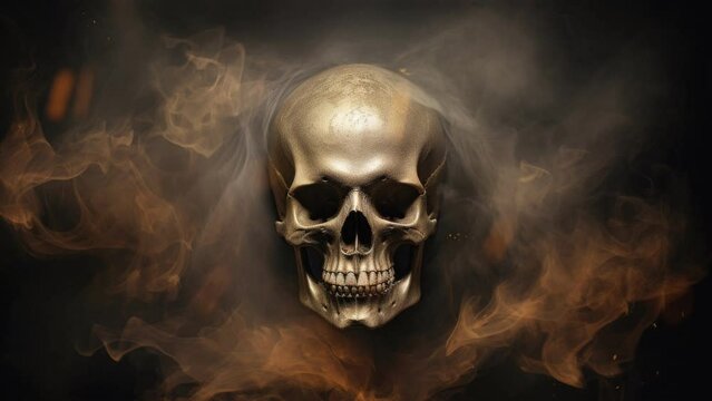Skull covered in billowing smoke, video loop