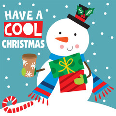 Christmas card with cute  snowman