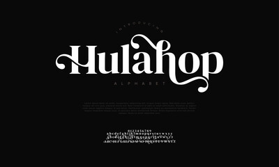 Hulahop premium luxury elegant alphabet letters and numbers. Elegant wedding typography classic serif font decorative vintage retro. Creative vector illustration