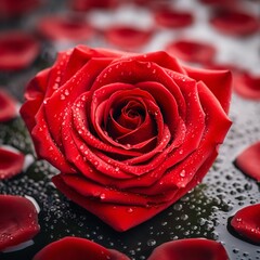 Red rose in the shape of a heart, valentines day panoramic web banner and header, love symbol and concept.