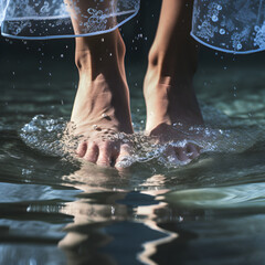 Close up of a woman's feet in water 
