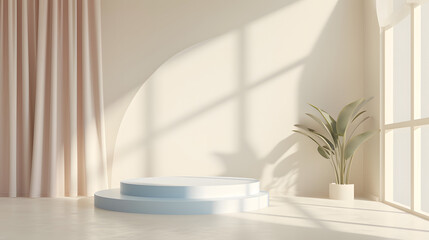 A Room With a Plant and a Window, Tranquil Nature Inside. Podium background for product mockup