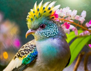 bird with beautiful colorful feathers, close up