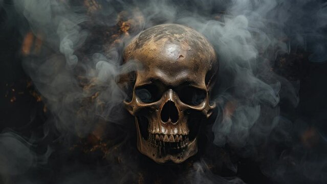 Skull covered in billowing smoke, video loop