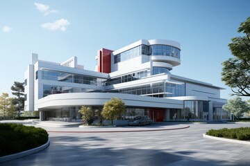 Fototapeta na wymiar Sleek Contemporary Hospital Building, on an isolated Neutral Gray background, Generative AI