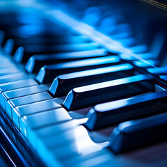 Piano keys with a blue hue 