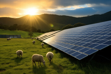 Renewable Energy and Pastoral Harmony: Solar Panels Amidst Grazing Sheep